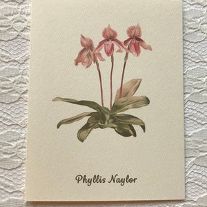 Gepersonaliseerde Pink Lady Slipper Orchid gevouwen Opmerking kaartenset | Bedankkaart | Wenskaart | Giften voor haar