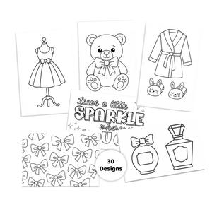 Set van 4 x 6 coquette-kleurkaarten – girly, vrouwelijk, esthetisch, roze, schattige ontwerpen – doe-het-zelfcadeau, briefpapier, kunst, planneraccessoire dat je inkleurt