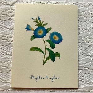 Set di biglietti d'appunti piegati vuoti personalizzati Blue Morning Glory Biglietto di ringraziamento Biglietto d'auguri