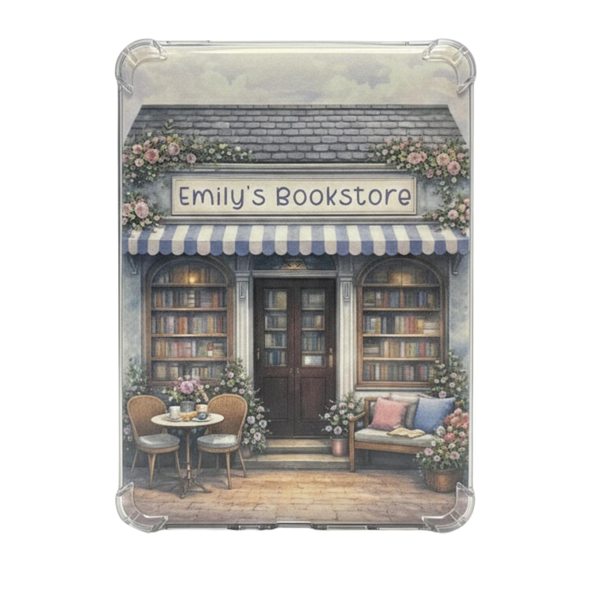 Personalized Blue Cottage Bookstore Kindle Insert Watercolor Café Decor Custom E-Reader Case Not Included
