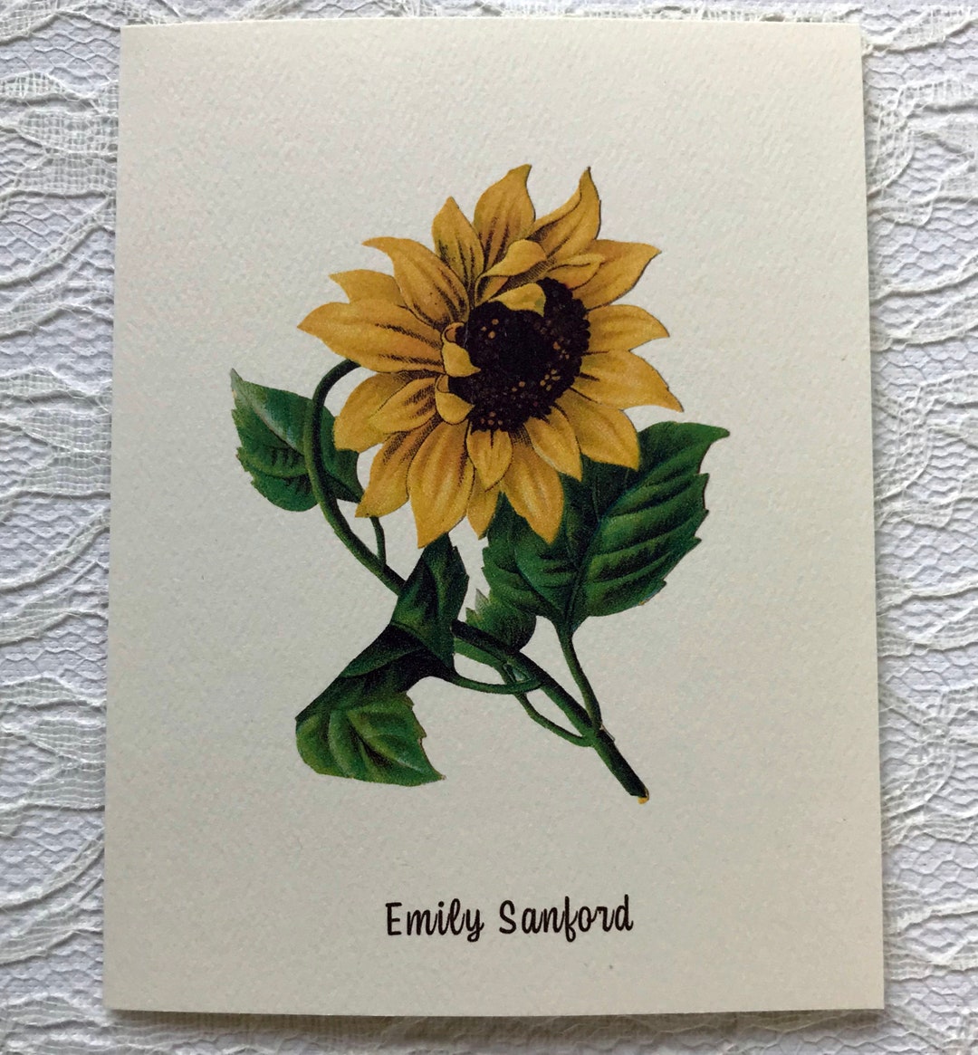 Personalized Sunflower Botanical Folded Note Card Set | Thank You Card ...