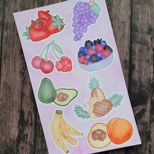 Cute Cat Sticker Sheet, Cats With Fruits Stickers, Hand-Drawn Kitty Sticker Set, Journal, Scrapbook, Planner Stickers