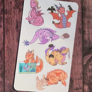 Cute Dragon Sticker Sheet, Dragons With Unusual Pets Stickers, Hand-Drawn Fantasy Sticker Set, Journal, Scrapbook, Planner Stickers