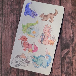 Cute Dragon Sticker Sheet, Dragons With Pets Stickers, Hand-Drawn Fantasy Sticker Set, Journal, Scrapbook, Planner Stickers