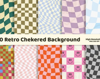 10 welliger Retro Schachbrett Hintergrund, kariertes Muster, Sofortiger Download, Schachbrett Hintergrund, Schachbrett Drucke, Groovy Png, Retro Muster