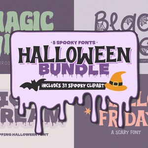 Halloween Schrift Bundle, Procreate Schrift, Canva Schrift, Cricut Schriften, Groovy Schrift, Halloween Dekoration, Gruselige Schrift, Gruselige Schrift, tropfende Schrift