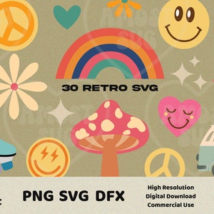 Boho Hippie Svg, Groovy Svg, Retro Svg, Boho Hippie Clipart, Retro Clipart Svg, Retro Cut File, Canva Element, jaren '80, jaren '90, Retro Flower Svg