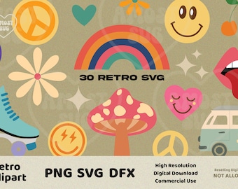 Boho Hippie Svg, Groovy Svg, Retro Svg, Boho Hippie Clipart, Retro Clipart Svg, Retro Cut File, Canva Element, 80s, 90s, Retro Flower Svg
