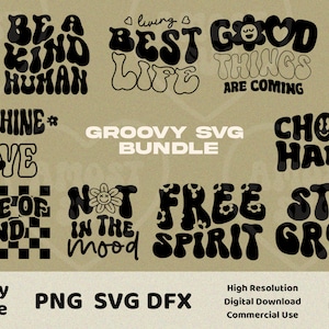 Bundle SVG groovy, SVG rétro, Boho SVG, svg hippie, svg esthétique, svg tendance, source d'inspiration, svg motivation, texte ondulé svg png Cricut