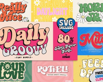 Daily Groovy-lettertypebundel, Groovy-lettertype, Cricut-lettertype, retro-lettertype, vintage lettertype, modern lettertype, voortplanten, commercieel gebruik, retro hippie