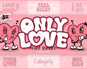 Only Love Font Bundle, Procreate Font, Canva Font, Cricut Fonts, Digital font, Commercial font, Feminine font, Valentine Bundle, Romantic
