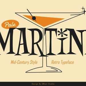 Typsnitt Pale Martini, Mid-Century, Retro, Vintage, Klassisk, Nostalgisk, Procreate, Cricut, Canva, Kommersiellt bruk, 90-, 80-, 70-, 60-tal