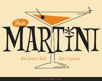 Tipografía Pale Martini, mediados de siglo, retro, vintage, clásica, nostálgica, Procreate, Cricut, Canva, uso comercial, años 90, 80, 70, fuente de los años 60