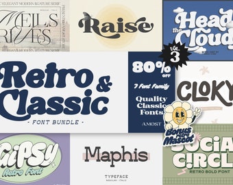Retro-lettertypebundel vol. 3, Cricut-lettertype, Retro-lettertype, Vintage lettertype, Commercieel gebruik, Lettertype-logo, Procreate-lettertype, Instan-lettertype downloaden, jaren 80, 90
