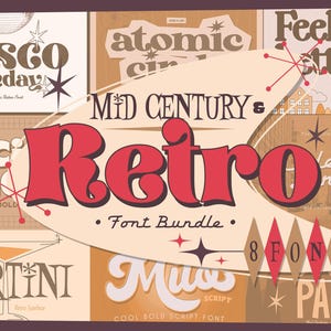 Lettertypebundel uit het midden van de eeuw, Atomic Art, Retro, Vintage, Klassiek, Art deco, Procreate, Cricut, Canva, Commercieel gebruik, lettertype uit de jaren 90, 80, 70, 60