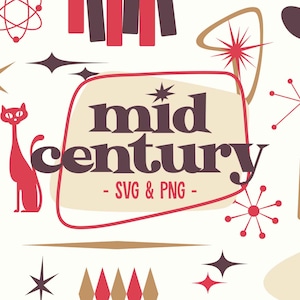 SVG moderne atomique rétro du milieu du siècle - PNG, cosmique de l'ère spatiale, chat atomique, artisanat, scrapbooking et projets de bricolage, usage commercial