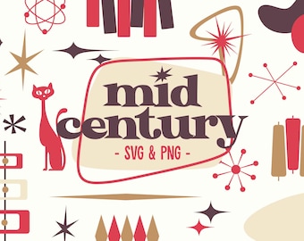 Retro Atomic Mid Century Modern SVG - PNG, Space Age Cosmic, Atomic Cat, Crafting, Scrapbooking, and DIY Projects, Commercial Use