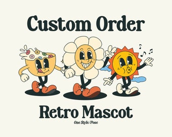 Retro Maskottchen Kundenspezifische Bestellung | Vintage Charakter Logo für Bussines, Schulteam, Geburtstagsfeier, individuelles Geschenk