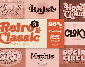 Paquete de fuentes retro vol. 3, fuente para Cricut, fuente retro, fuente vintage, uso comercial, logotipo de fuente, fuente para Procreate, descarga instantánea de fuente, años 80, años 90