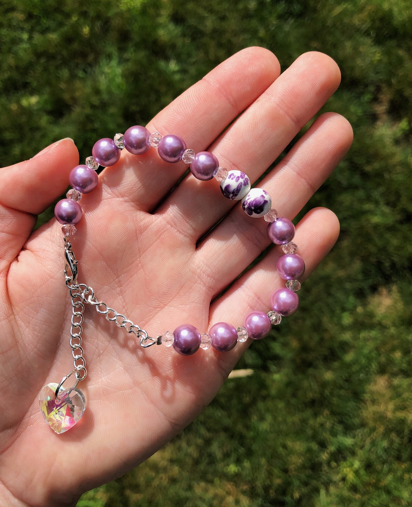 Purple Pearl Adjustable Bracelet Etsy