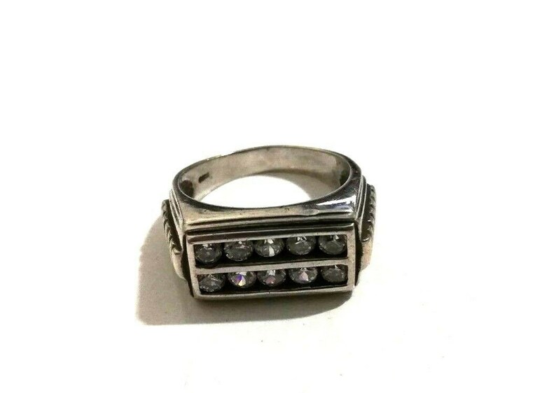 925 Sterling Silver Rectangular Shape Zircon Gem Strips Designs Unisex Ring Sz 8