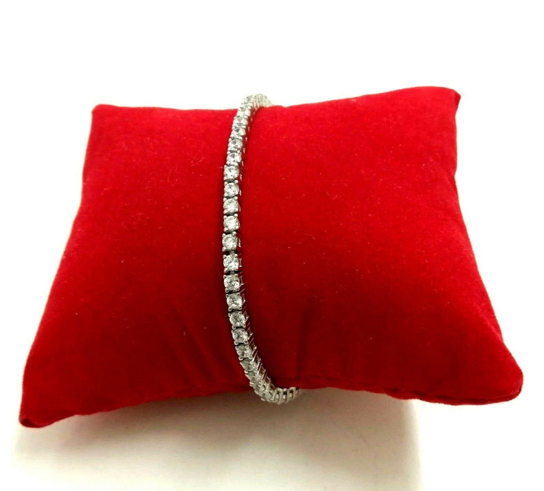 Vtg 925 Silver Sterling Rhodium 60 2mm Diamond Cut Zircon Classic Tennis Unisex Bracelet 7.5
