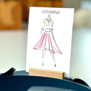 Tischkarten individuell personalisiert vom Foto Ganzkörper handgefertigte Watercolor Illustration - Modezeichnung DIN A6 - 250g Papier
