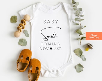 Personalised Last Name Announcement Baby Onesie® - Pregnancy Announcement Baby Onesie®, Modern Announcement Onesies®, Baby Name Onesie®