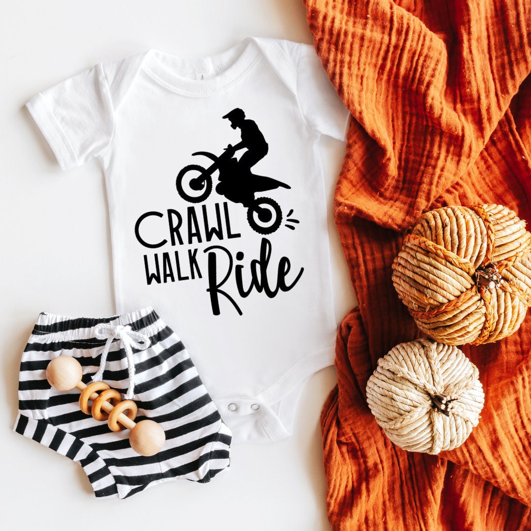 Crawl Walk RIDE Baby ONESIES One Piece Shirt Tee Bodysuit Creeper Infant Street Sport Bike Crotch Rocket MotoGP Motorcycle Dad Shower Gift
