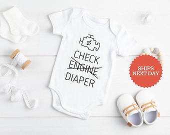 Check Engine Baby Onesie®- Funny Poopy Diaper Baby Onesie® - Cute Mechanic Baby Bodysuit , New Dad Gift, New Mum Gift