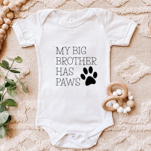 Dog Baby Clothes, Cat Baby Clothes, My Big Brother Has Paws, Baby Photo shoot, Baby Reveal, Baby Announcement,Baby Shower Gift, Funny Baby