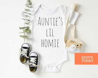 Auntie's Lil' Homie Baby Onesie®, Cute Auntie Baby Clothes, Funny Aunties Homie Baby Onesie®, Niece/Nephew Baby Shirt, Baby Shower Gift