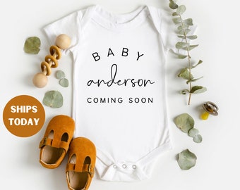 Personalised Announcement Onesie®  - Pregnancy Announcement Name Baby Onesie®, Coming Soon Baby Onesie® , Baby Name Onesie 1