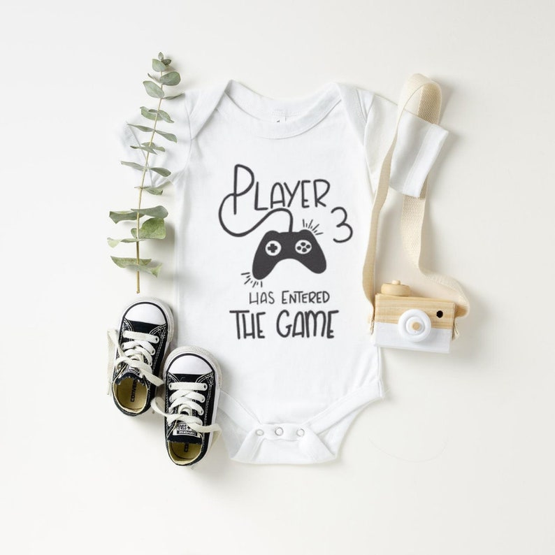 Player 3 Has Entered the Game Coming Soon Baby Onesie™ Pregnancy Announcement Baby Announcement Pregnancy Reveal Video Game image 1