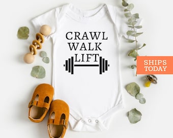 Crawl Walk Lift, Bodybuilder Onesie, Baby Girl Clothes, Gym Mum Gift, Gym Dad Gift, Cute Baby Clothes, Weight Lifter Gift