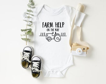 Farm Help on the Way Onesie , Farm Help Onesie,Farm Onesie, Pregnancy Reveal Onesie, Cute Pregnancy Announcement Shirt, Country Baby Onesie