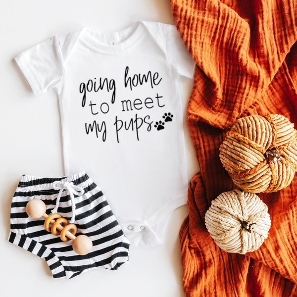Going Home To Meet My Pups ,Dog Baby Onesie, Baby Onesie Dog, Newborn Baby Onesie, Baby Shower Gift, Coming Home Outfit, Baby Bodysuit