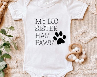 Cute Baby Clothes, Dog Baby Clothes, Cat Baby Clothes, Baby Reveal, Baby Announcement, My Big Sister Has Paws, Baby Shower Gift, Funny Baby