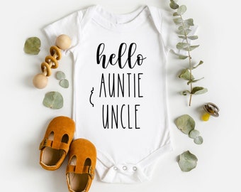 Pregnancy Announcement Onesies® Hello Auntie and Uncle, Personalized Pregnancy Announcement, Gender Reveal, Gift for Aunt, Gift for Uncle