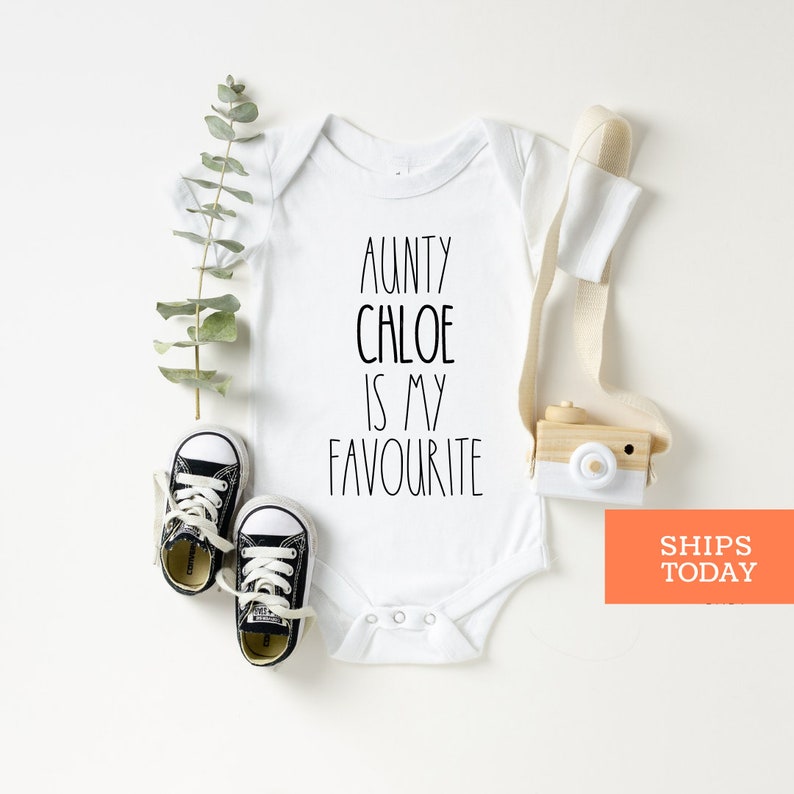 Personalised Aunty Is My Favorite Baby Bodysuit Custom Aunt Baby Bodysuit Funny Aunt Baby Bodysuit Baby Shower Gift image 1