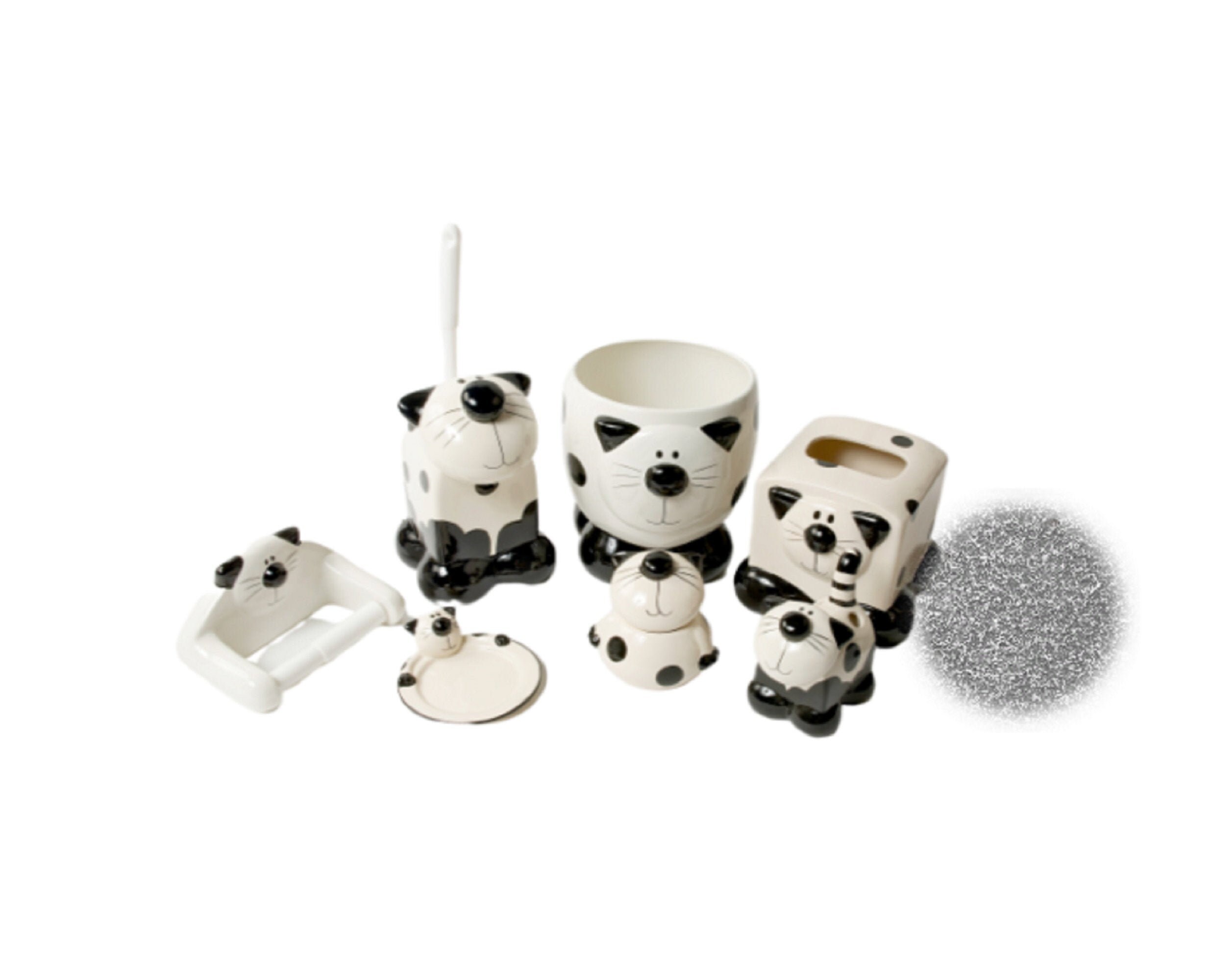 Cute Cat Accessory Bathroom Set Ceramic Cream & Black Etsy