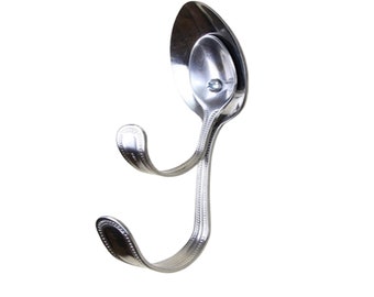 Set 3 Twin Coat Hooks Spoon Double Novelty Quirky Made From Recycled Stainless Steel Spoons Kitchen Utily Room Silver F49 X 3