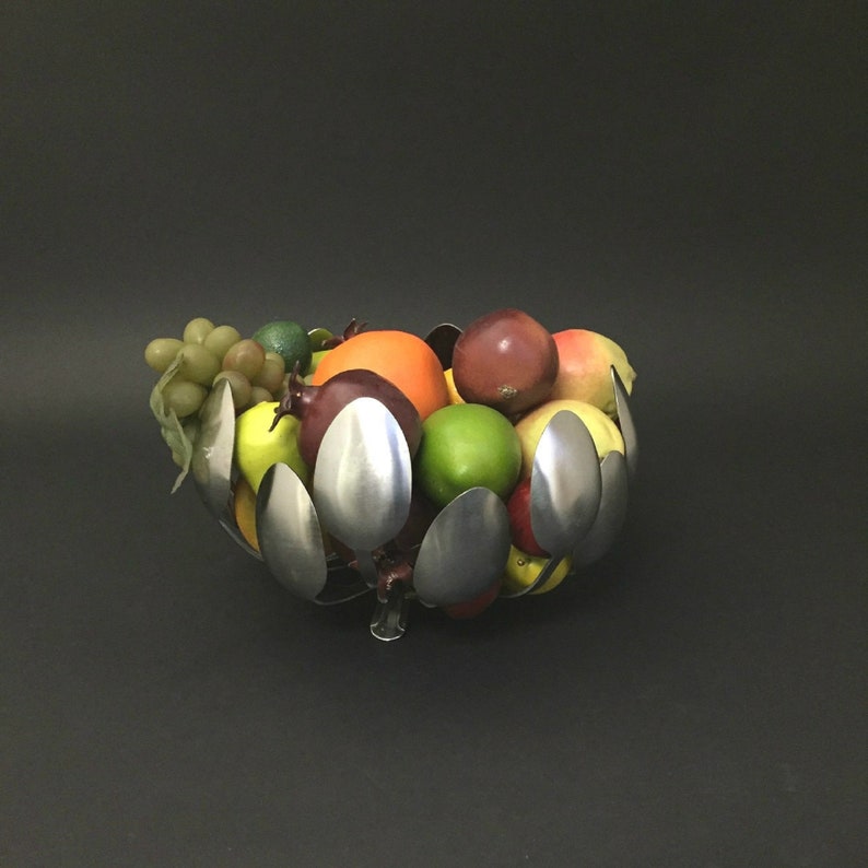 Quirky Large Stainless Steel Fruit Bowl Made From Spoons Etsy