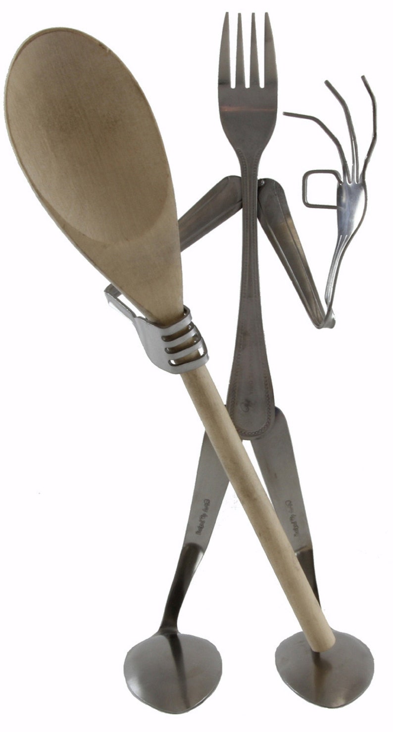 Quirky Fork Figurine Fork Man With Wooden Spoon & OK Gesture Etsy