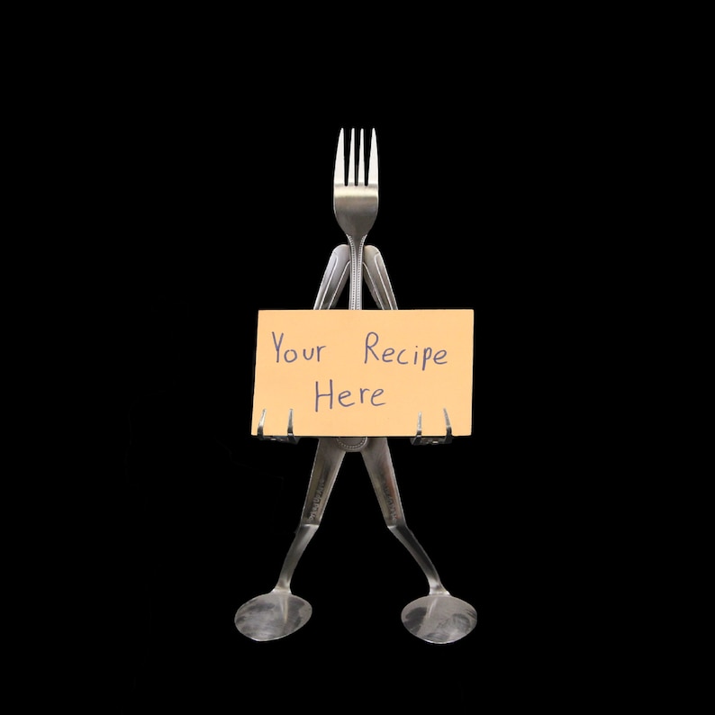 Novelty Recipe Card Stand Holder Silver Fork Man Kitchen Decor Forked Up Art F26