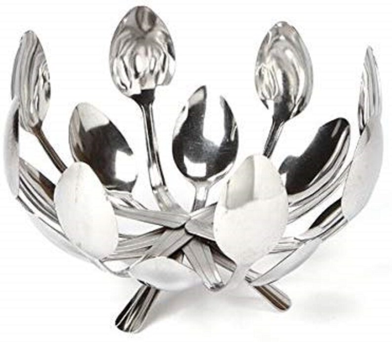 Quirky Large Stainless Steel Fruit Bowl Made From Spoons Etsy