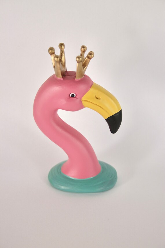 Pink Flamingo Eye Glasses Holder / Stand With Gold Crown 