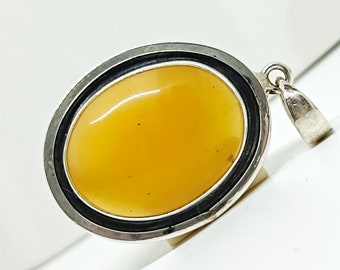 Colgante de ámbar báltico color caramelo hecho a mano, plata de ley 925