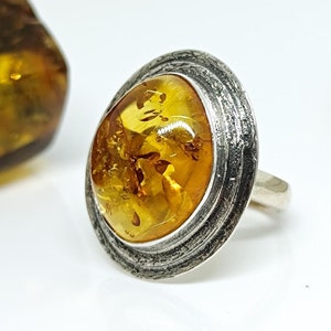 Elegant Genuine Amber  Silver Adjustable Ring, Natural Amber Sterling Silver Ring, Resizable Amber Ring,925 Silver Real Baltic Amber Ring