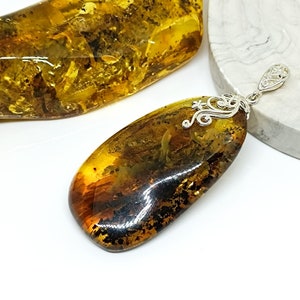 Impresionante colgante grande de ámbar báltico natural de 15 gr con plata 925, ámbar único para coleccionistas, ámbar para curación, colgante de piedra natal hecho a mano